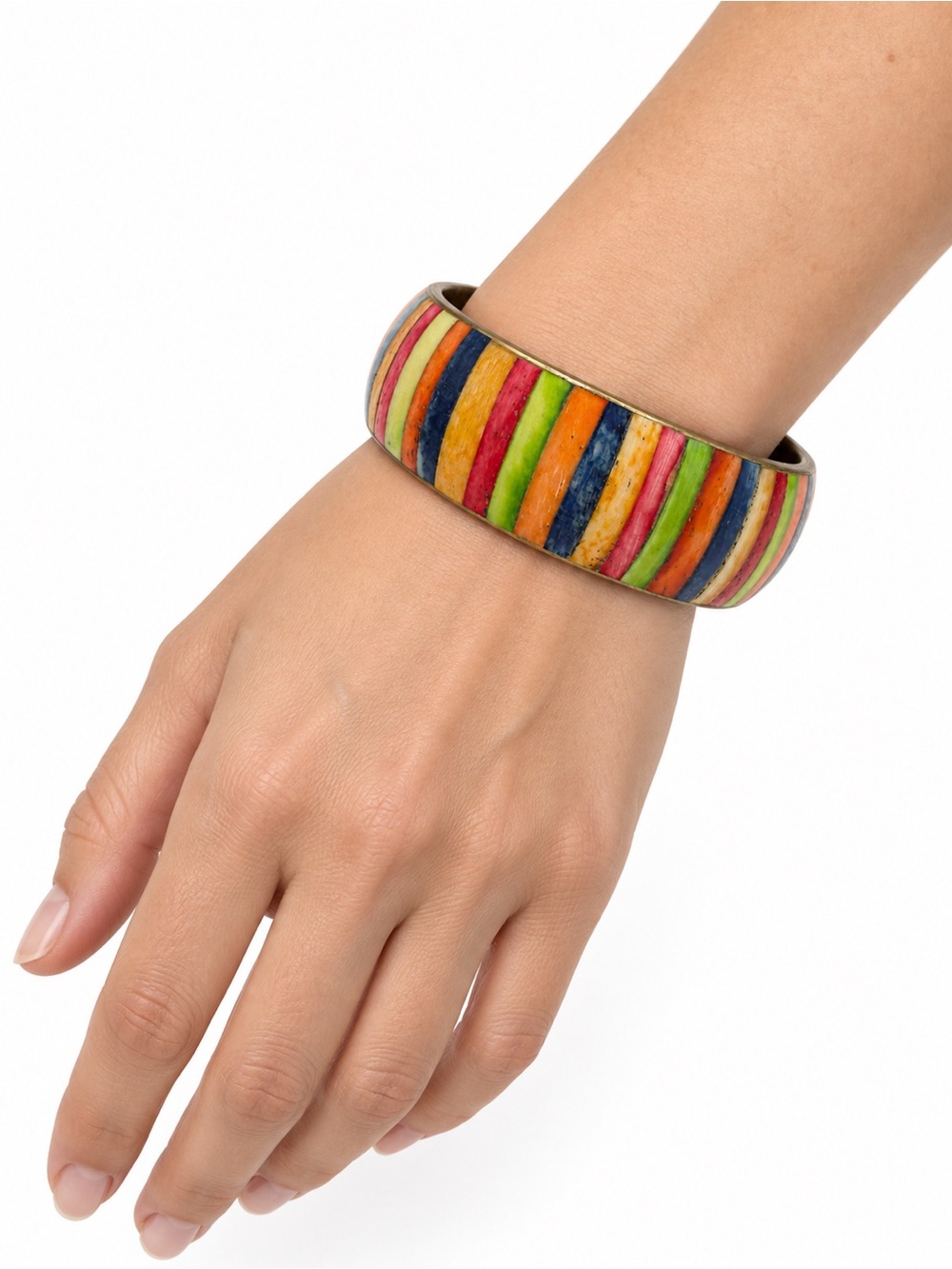 Hand-Painted Multicolor Striped Bangle Bracelet